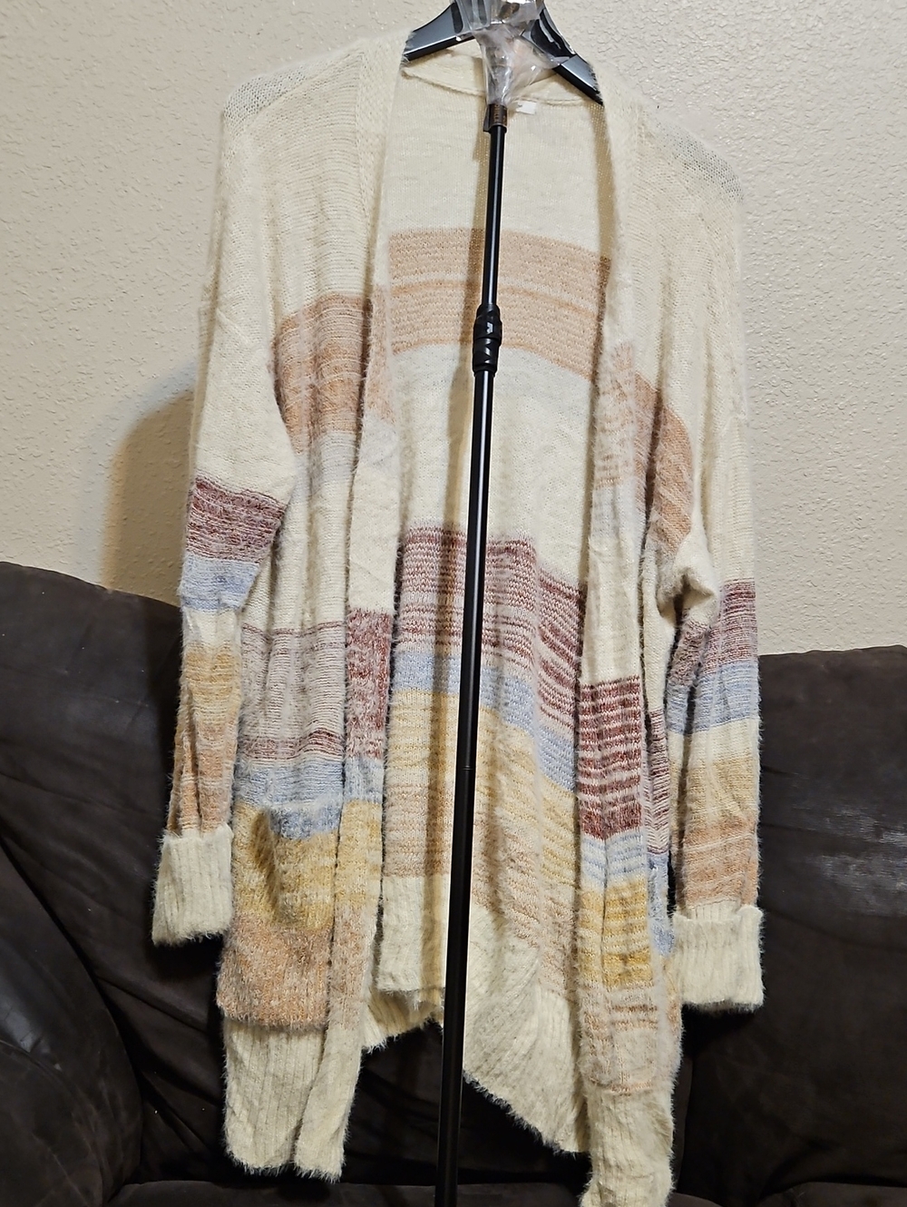 Cozy Cream Striped Open-Front Women's Cardigan SUPER SOFT